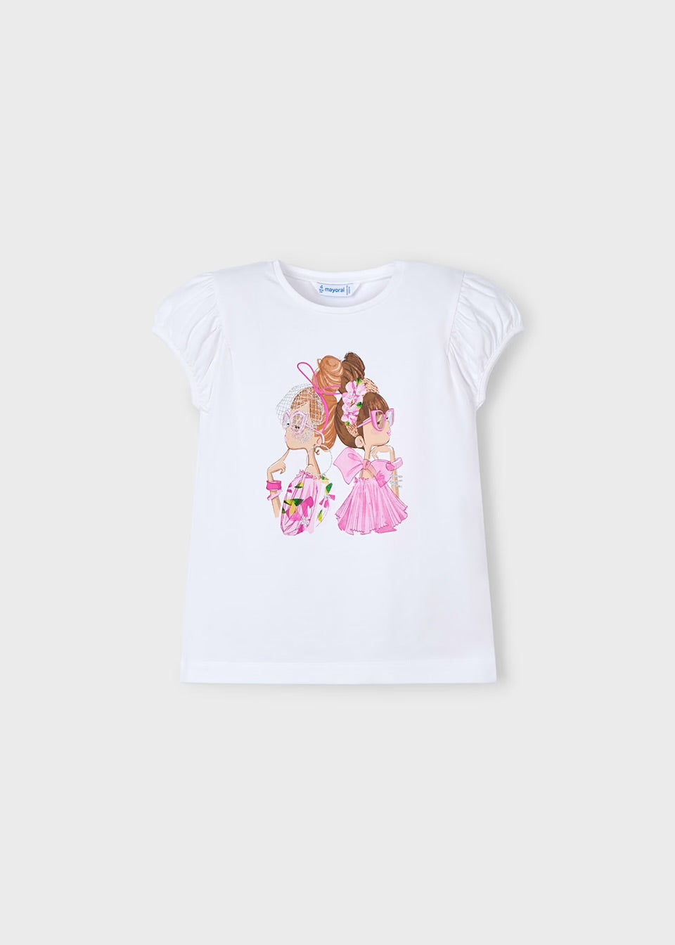 Mayoral Girls T-Shirt 3003 White Pink Clothing 4YRS / White,5YRS / White,6YRS / White,8YRS / White,9YRS / White