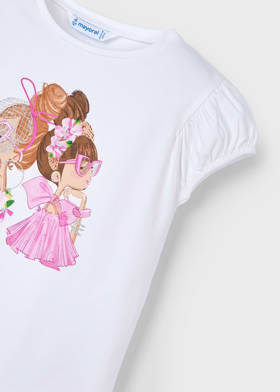 Mayoral Girls T-Shirt 3003 White Pink Clothing 4YRS / White,5YRS / White,6YRS / White,8YRS / White,9YRS / White
