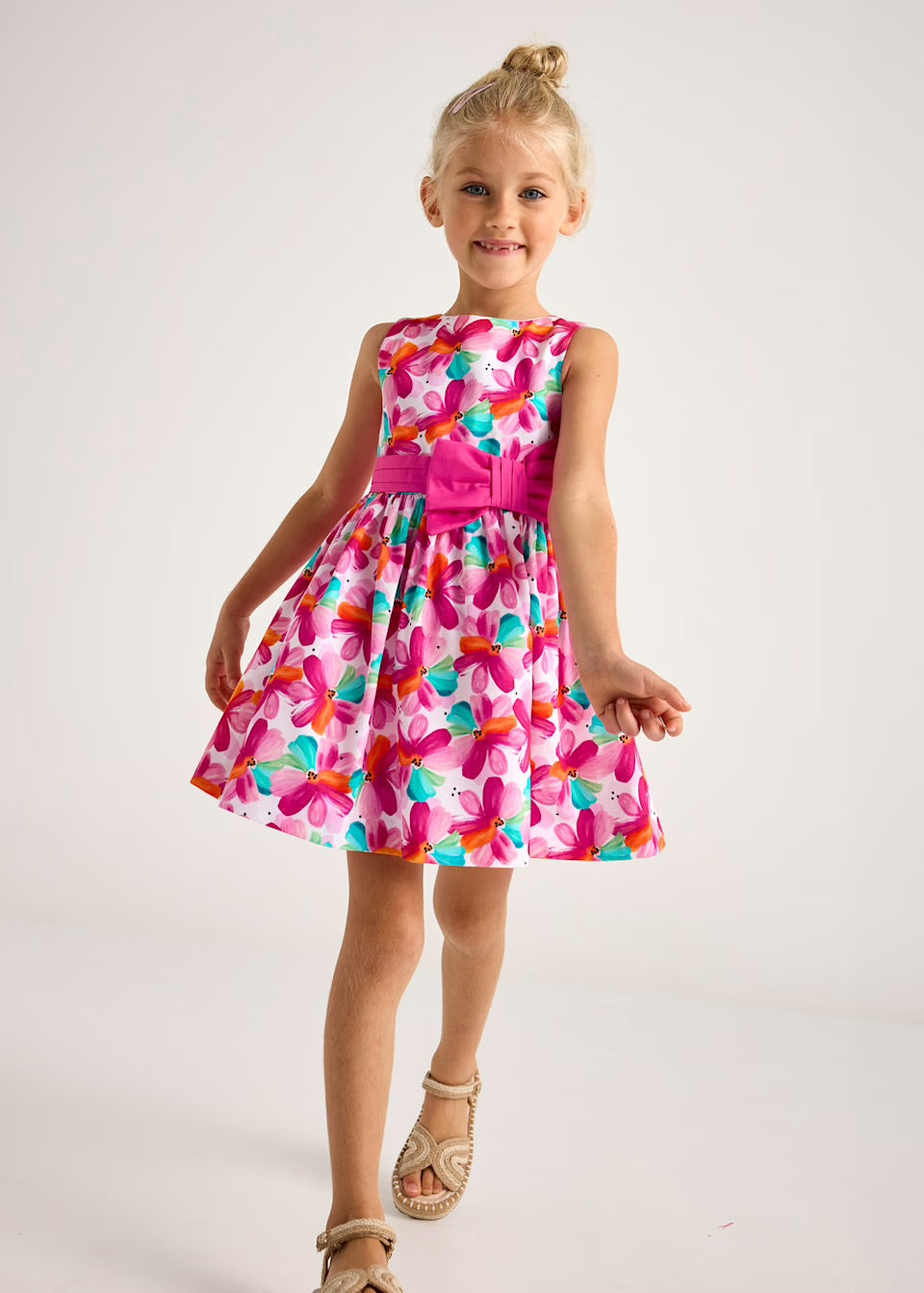 Mayoral Girls Dress 3917 Pink Floral Clothing 3YRS / Pink,4YRS / Pink,5YRS / Pink,6YRS / Pink,8YRS / Pink,9YRS / Pink