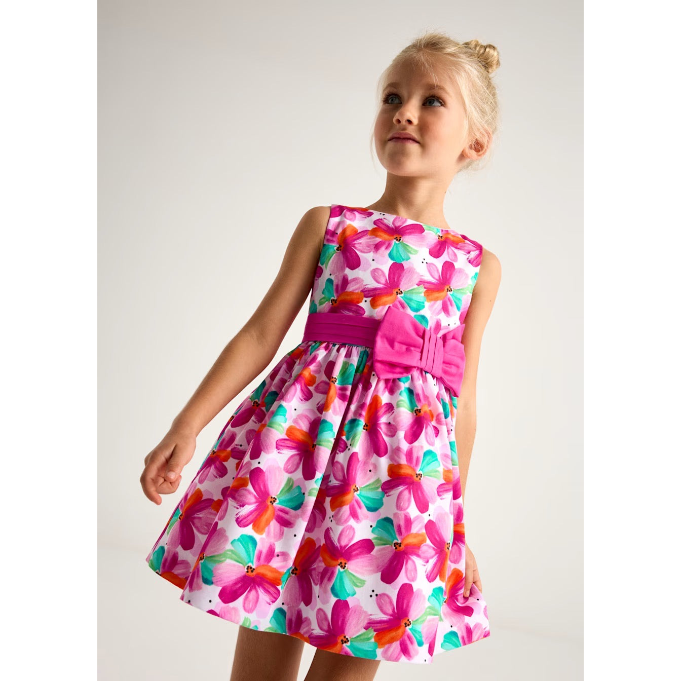 Mayoral Girls Dress 3917 Pink Floral Clothing 3YRS / Pink,4YRS / Pink,5YRS / Pink,6YRS / Pink,8YRS / Pink,9YRS / Pink