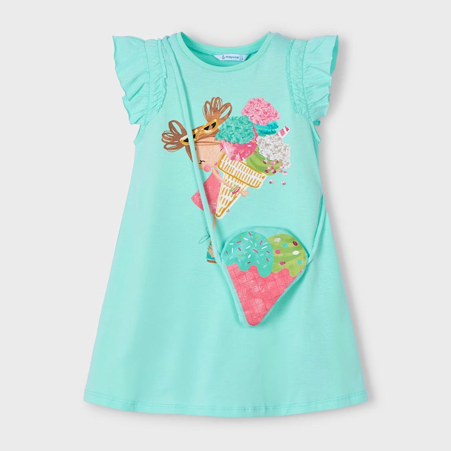 Mayoral Girls Dress And Bag Set 3940 Ice Cream Clothing 3YRS / Aqua,4YRS / Aqua,5YRS / Aqua,6YRS / Aqua,8YRS / Aqua