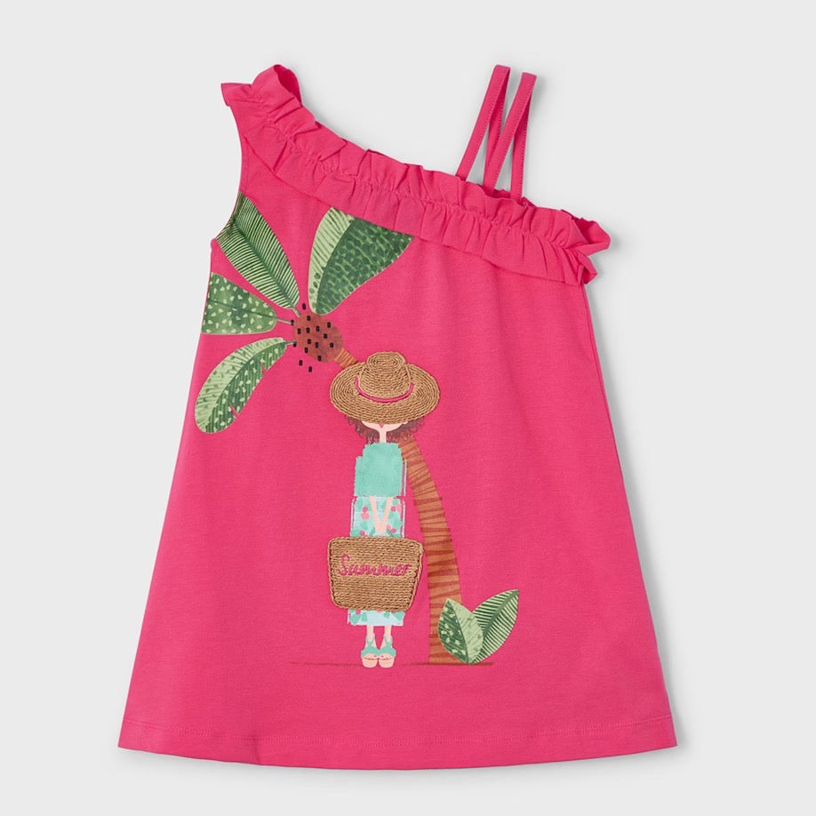 Mayoral Girls Dress 3937 Coral Palm Clothing 5YRS / Coral,6YRS / Coral,7YRS / Coral,8YRS / Coral,9YRS / Coral