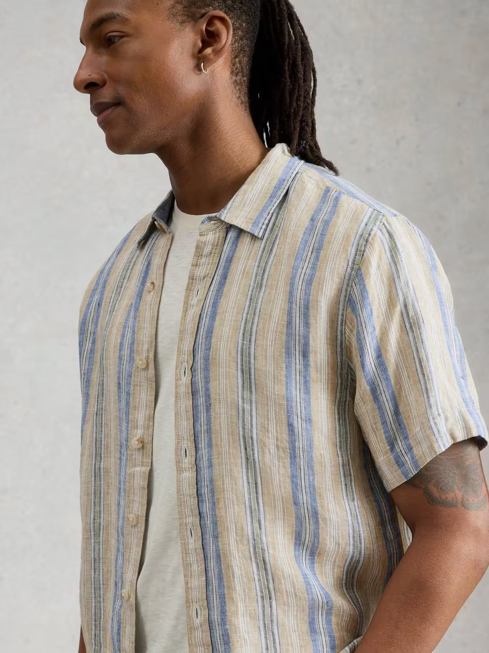 White Stuff Mens Short Sleeve Keswick Stripe Linen Shirt 445338 Clothing M / Multi,L / Multi,XL / Multi,XXL / Multi