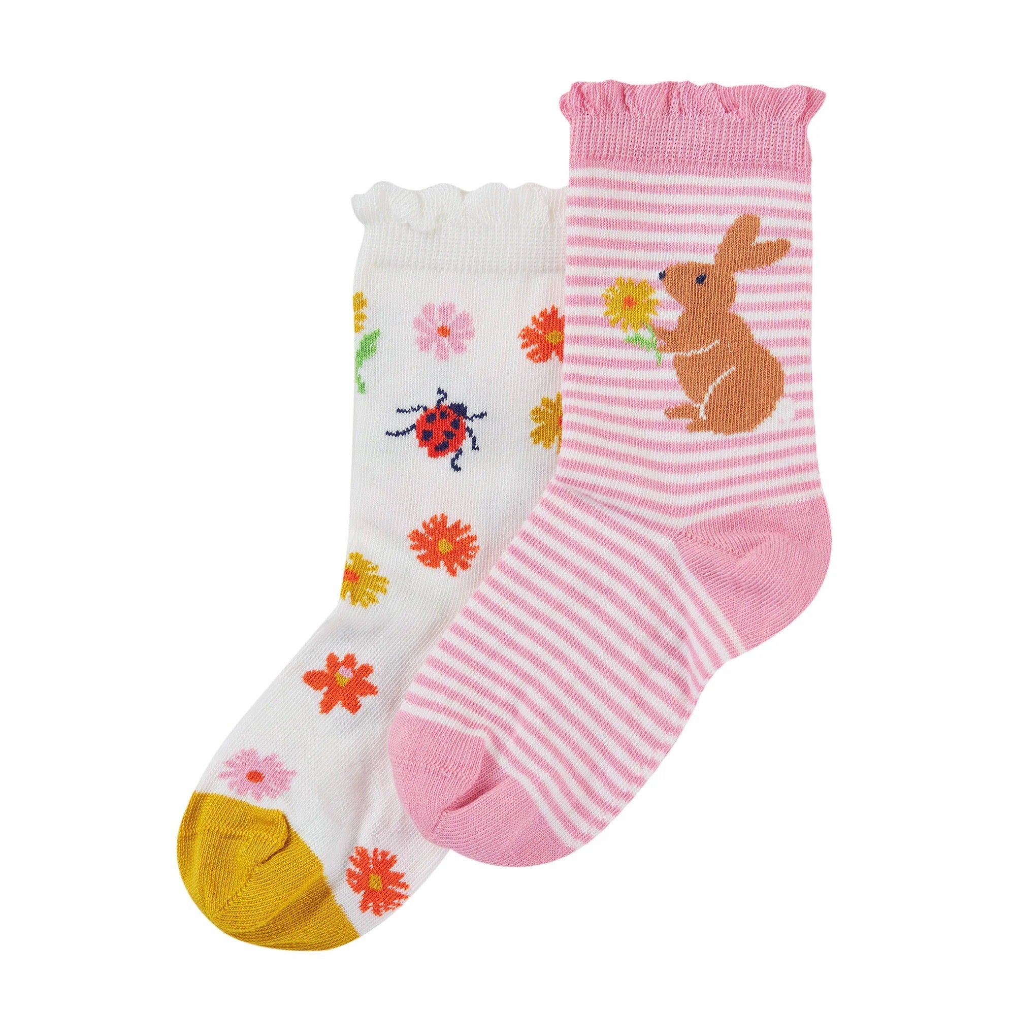 Frugi 2 Pack Socks Ph3pi Rabbit Clothing UK6-8 / Pink,UK9-12 / Pink,UK13-2 / Pink