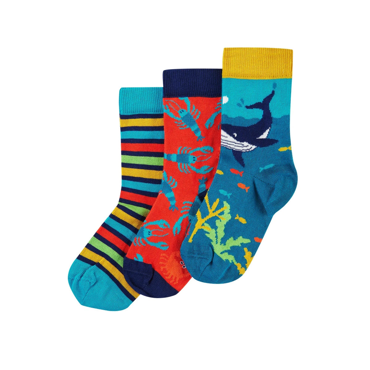 Frugi 3 Pack Socks Me9uq Deep Water Clothing UK6-8 / Multi,UK9-12 / Multi,UK13-2 / Multi