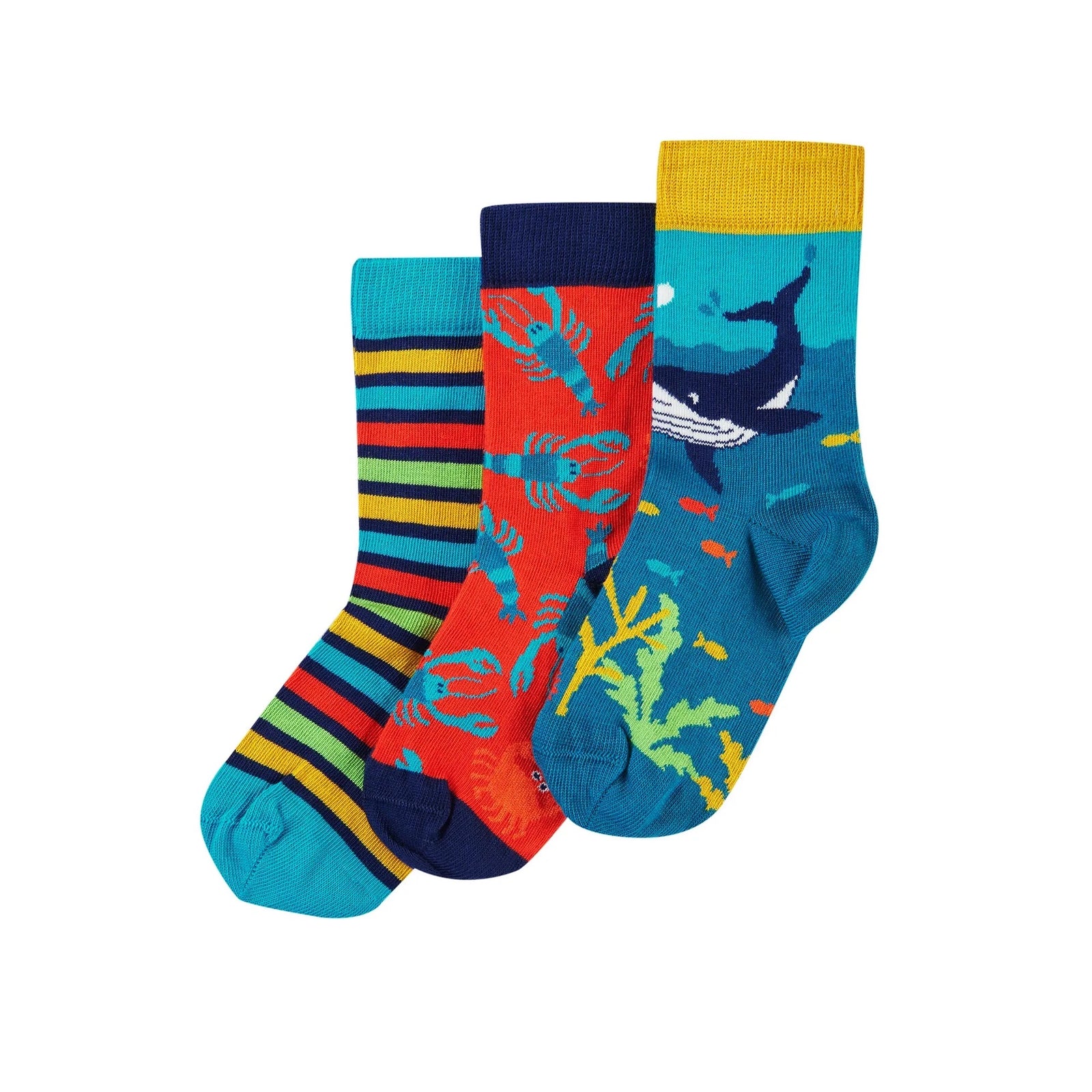 Frugi 3 Pack Socks Me9uq Deep Water Clothing UK6-8 / Multi,UK9-12 / Multi,UK13-2 / Multi