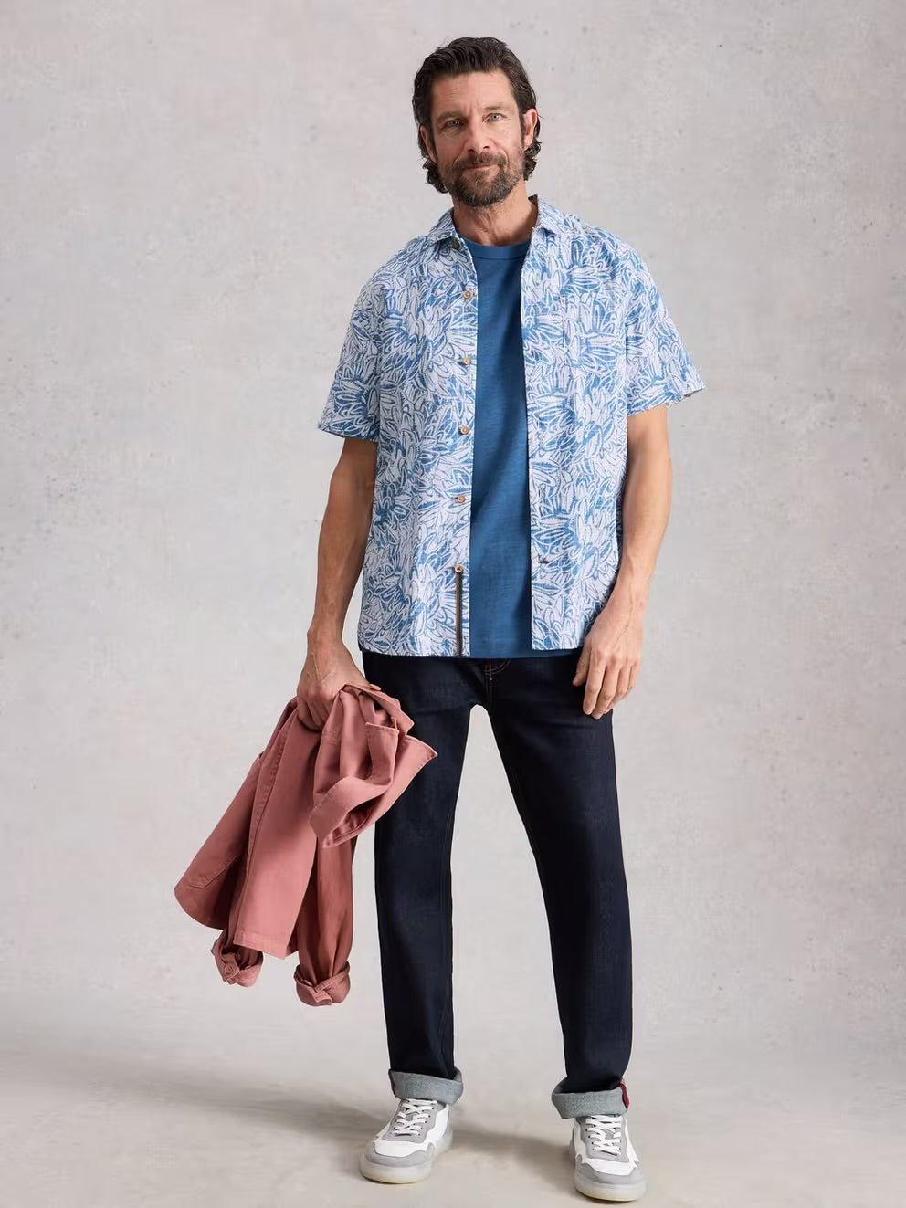 White Stuff Mens Hayle Ss Leaf Print Shirt 445297 Clothing M / Blue,L / Blue,XL / Blue,XXL / Blue,XXXL / Blue