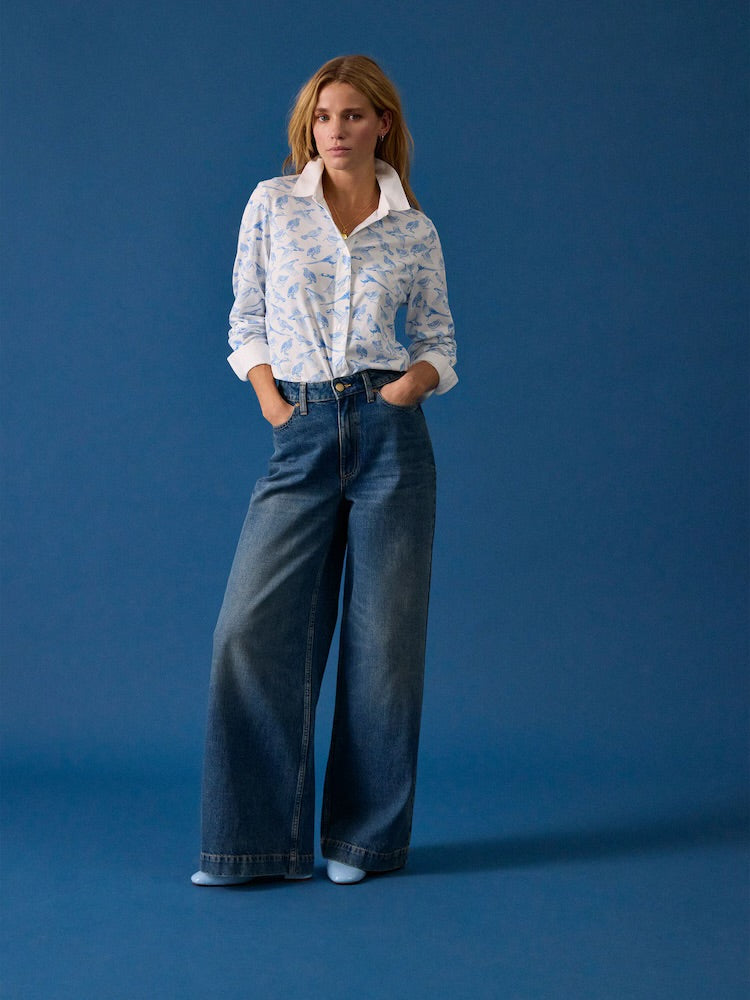 Joules Womens Charlotte Blue Pheasants Shirt H26-977 Clothing UK8 / White,UK10 / White,UK12 / White,UK14 / White,UK16 / White