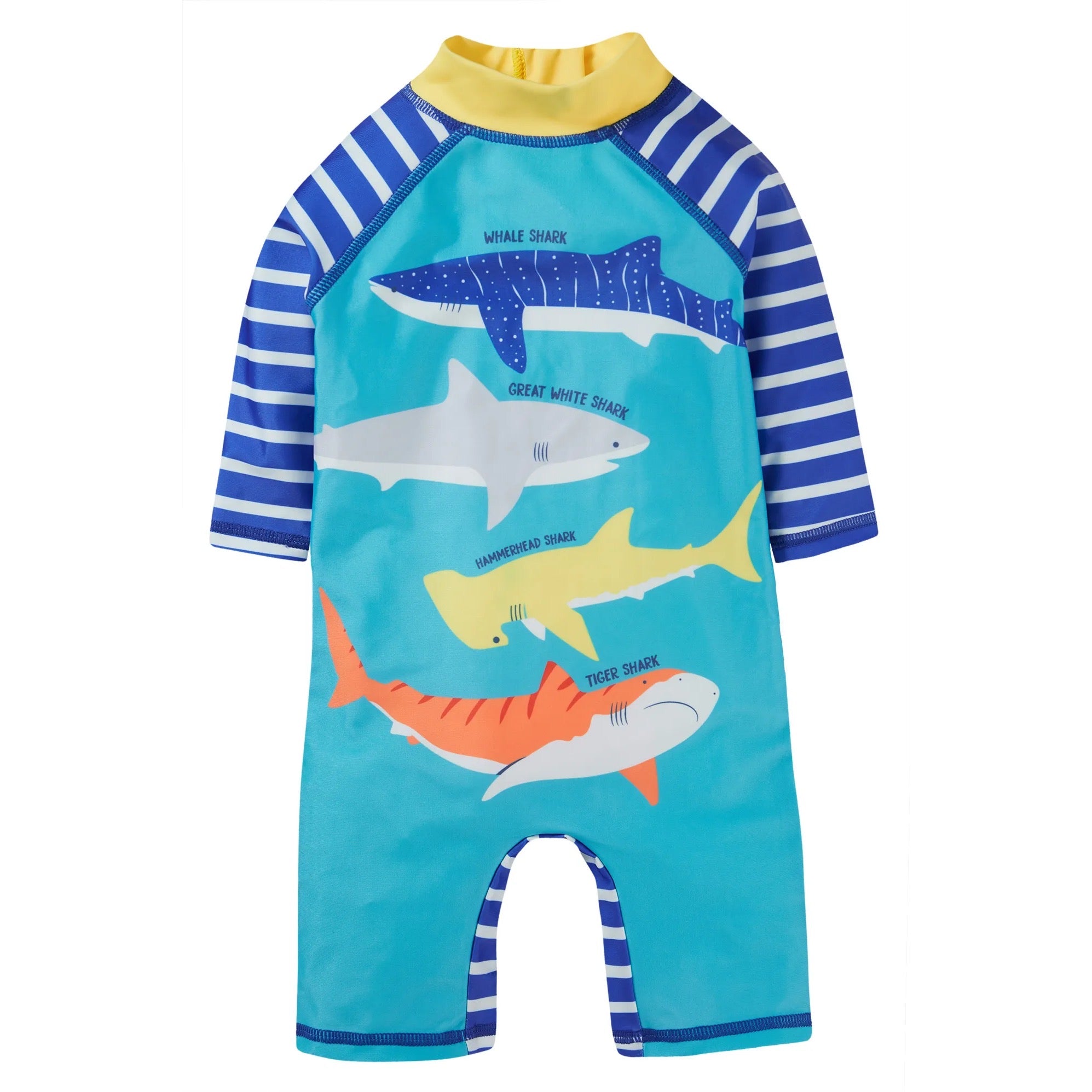 Frugi Sunsafe Suit Lm5bi Tropical Sea Shark Clothing 0-6M / Blue,6-12M / Blue,12-18M / Blue,18-24M / Blue,2-3YRS / Blue,3-4YRS / Blue