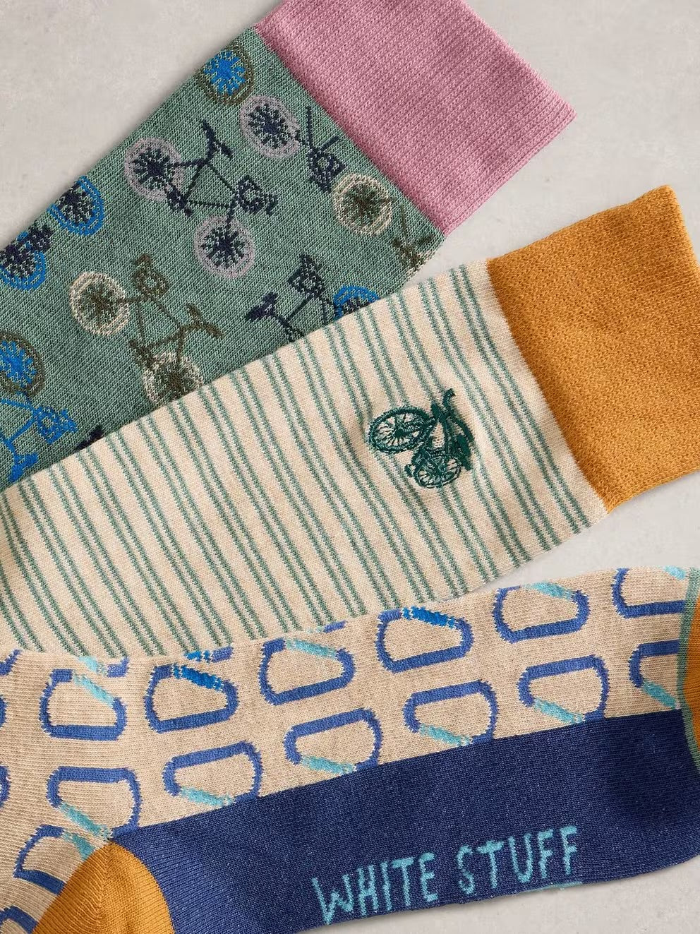 White Stuff Mens 3 Pack Bicycle Socks 445215 Clothing UK7-9 / Multi,UK10-12 / Multi
