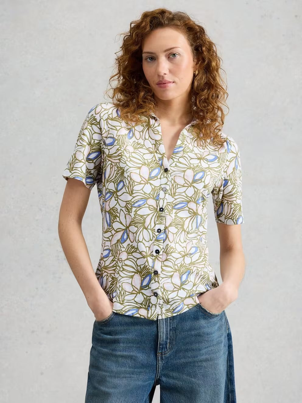 White Stuff Womens Annie Short Sleeved Shirt 445889 Green Print Clothing UK8 / Green,UK10 / Green,UK12 / Green,UK14 / Green,UK16 / Green,UK18 / Green