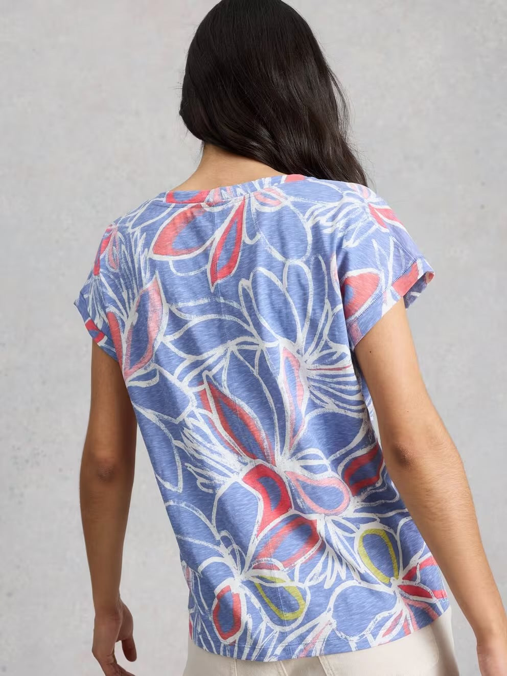 White Stuff Womens Nelly Notch T-Shirt 446179 Teal Blue Print Clothing UK8 / Multi,UK10 / Multi,UK12 / Multi,UK14 / Multi,UK16 / Multi,UK18 / Multi