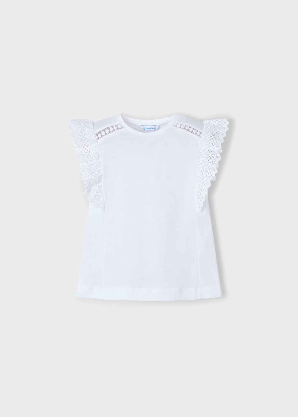 Mayoral Girls Crochet T-Shirt 3010 White Clothing 4YRS / White,5YRS / White,6YRS / White,8YRS / White,9YRS / White