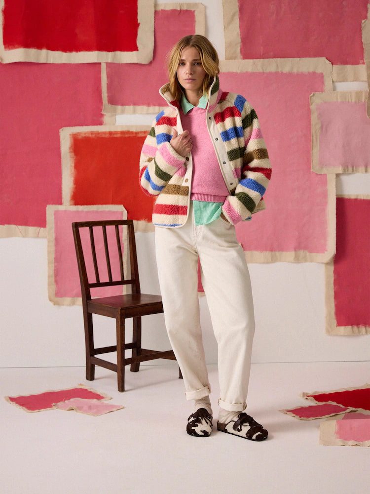 Joules Womens Borg Fleece Jacket W25-352 Multi Stripe Clothing UK8 / Multi,UK10 / Multi,UK12 / Multi,UK14 / Multi,UK16 / Multi