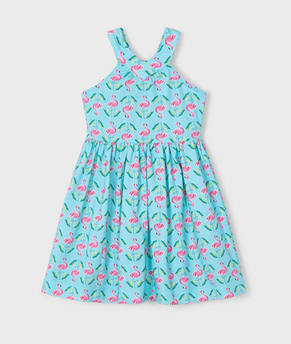 Mayoral Girls Dress 3938 Aqua Flamingo Clothing 4YRS / Aqua,5YRS / Aqua,6YRS / Aqua,8YRS / Aqua,9YRS / Aqua