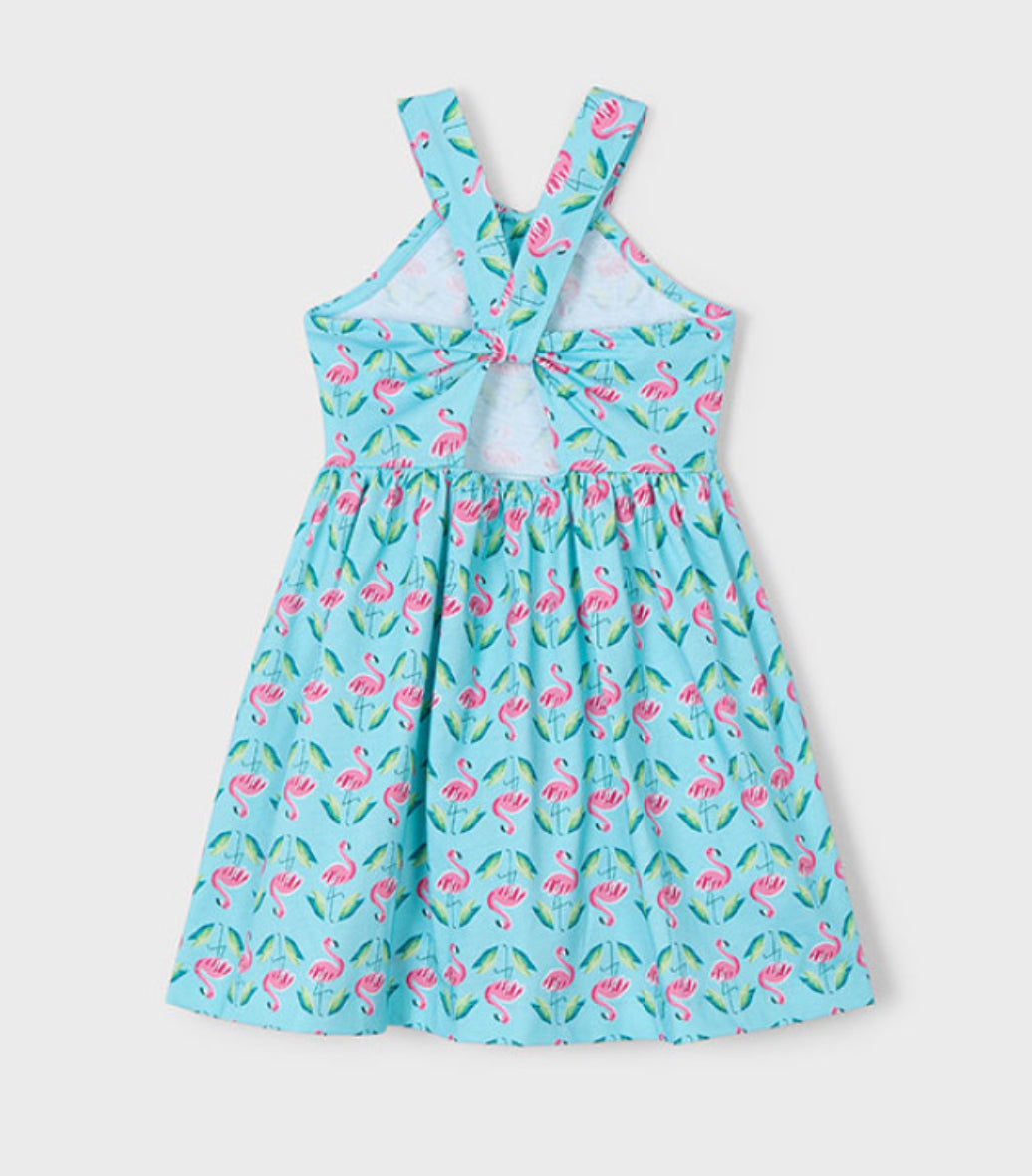 Mayoral Girls Dress 3938 Aqua Flamingo Clothing 4YRS / Aqua,5YRS / Aqua,6YRS / Aqua,8YRS / Aqua,9YRS / Aqua