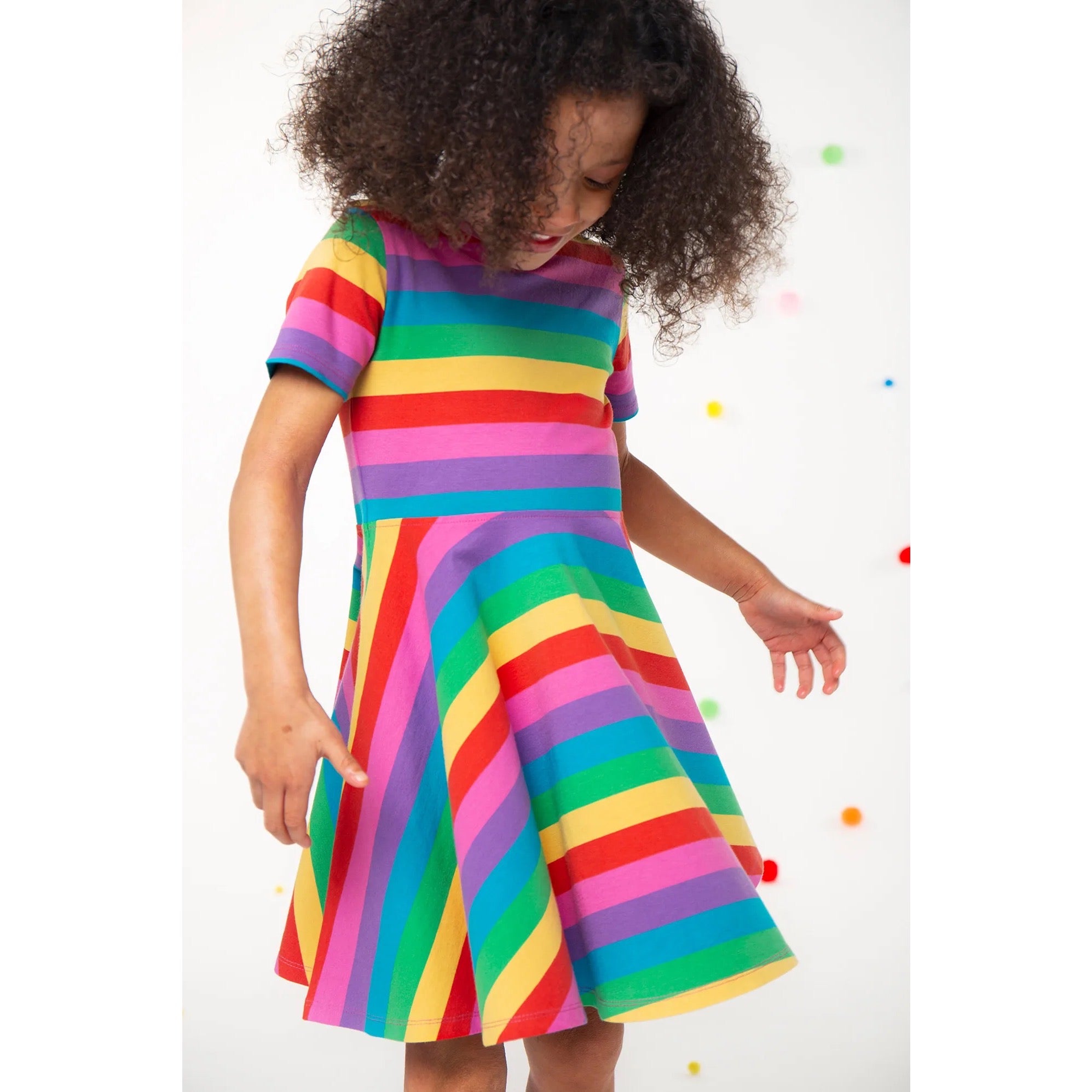 Frugi Sunshine Skater Dress Foxglove Stripe Clothing 4-5YRS / Multi,5-6YRS / Multi,6-7YRS / Multi,7-8YRS / Multi,8-9YRS / Multi,9-10YRS / Multi