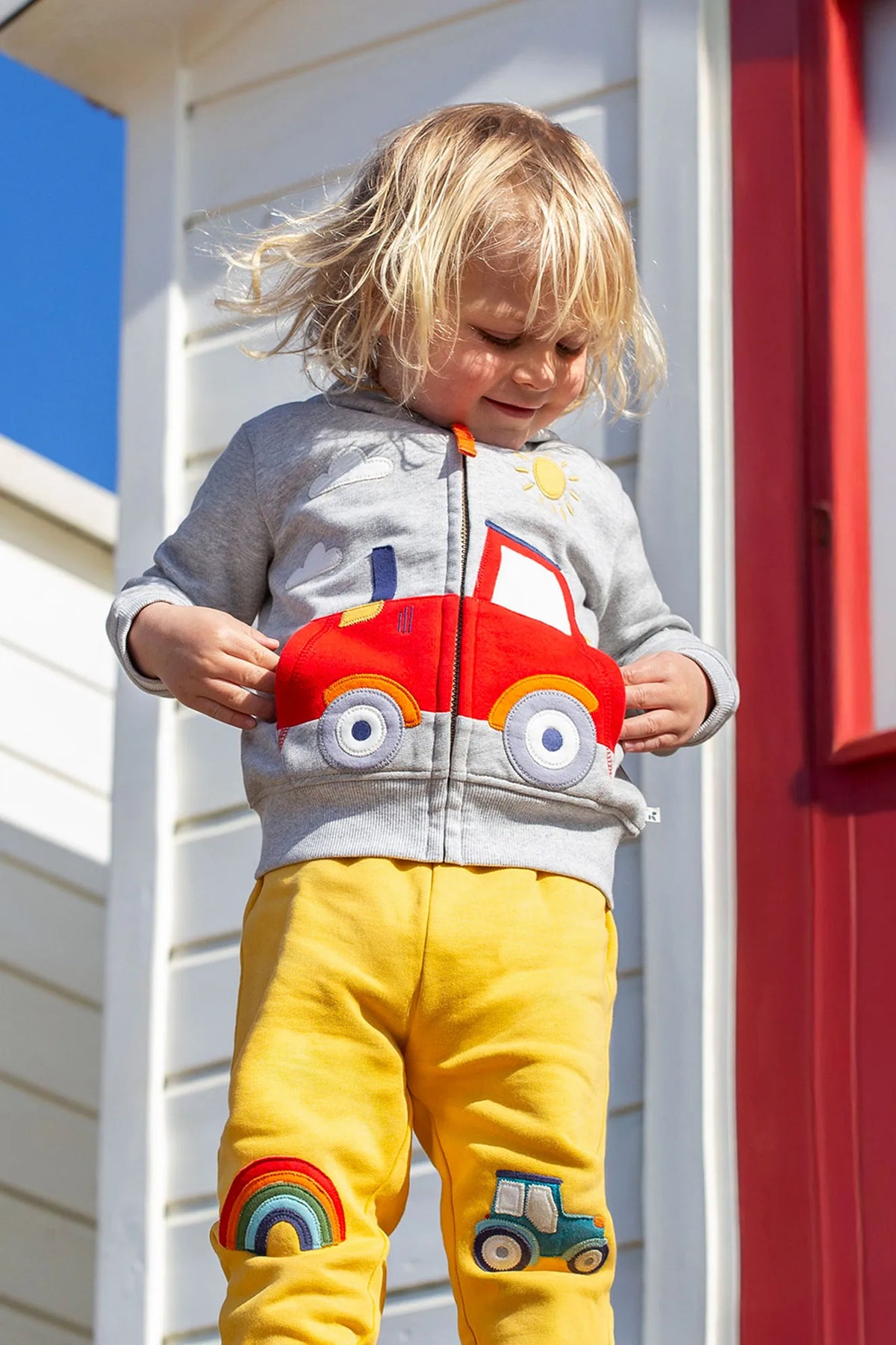 Frugi Infant Carbis Hoodie Grey Tractor