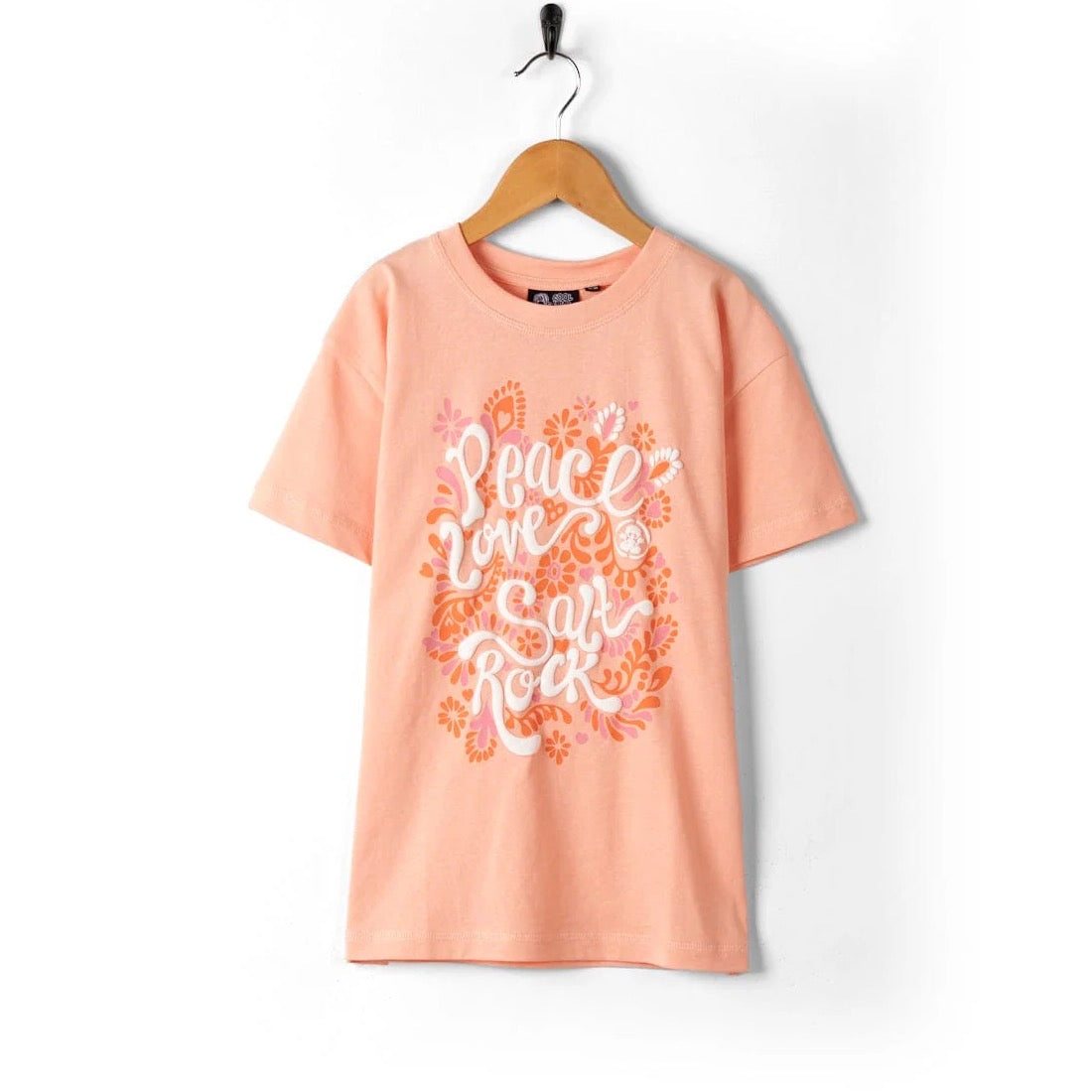 Saltrock Girls Peace Love T-Shirt Peach Clothing 7/8YRS / Peach,9/10YRS / Peach,11/12YRS / Peach,13YRS / Peach