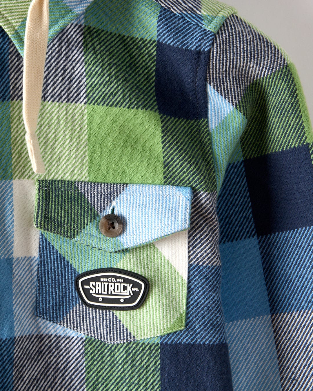 Saltrock Boys Hawkins Hooded Shirt Blue Green Check Clothing 9/10YRS / Green,11/12YRS / Green,13YRS / Green