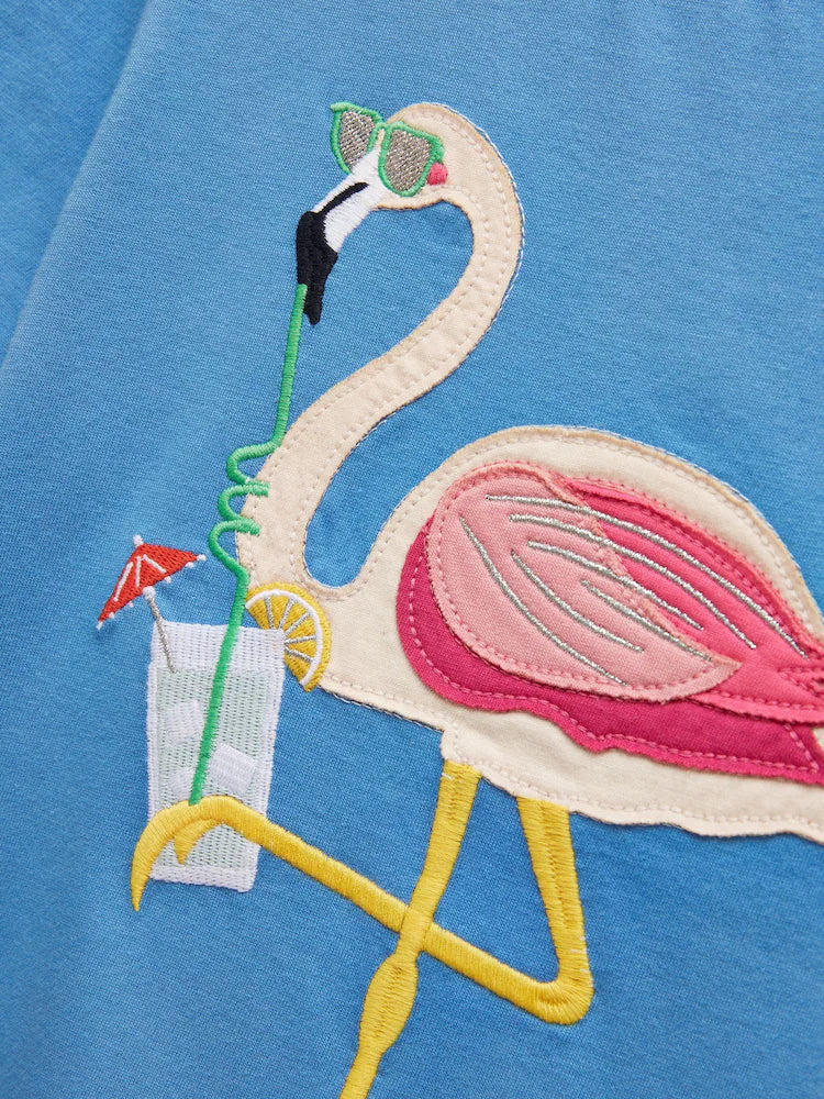 Joules Girls Astra T-Shirt E59022 Blue Flamingo Clothing 3YRS / Blue,4YRS / Blue,5YRS / Blue,6YRS / Blue,8YRS / Blue