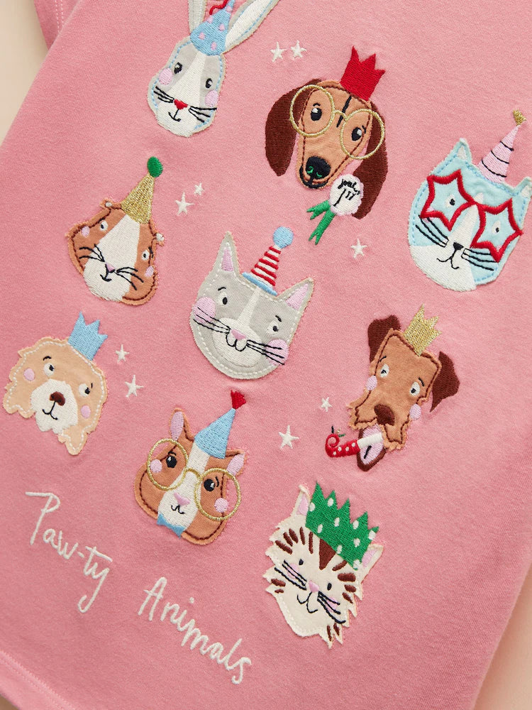 Joules Girls Astra T-Shirt E59021 Party Faces Clothing 2YRS / Pink,3YRS / Pink,4YRS / Pink,5YRS / Pink,6YRS / Pink