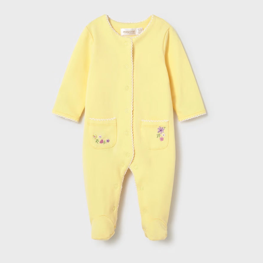 Mayoral Baby Girls Sleepsuit 1708 Yellow Flower Pocket
