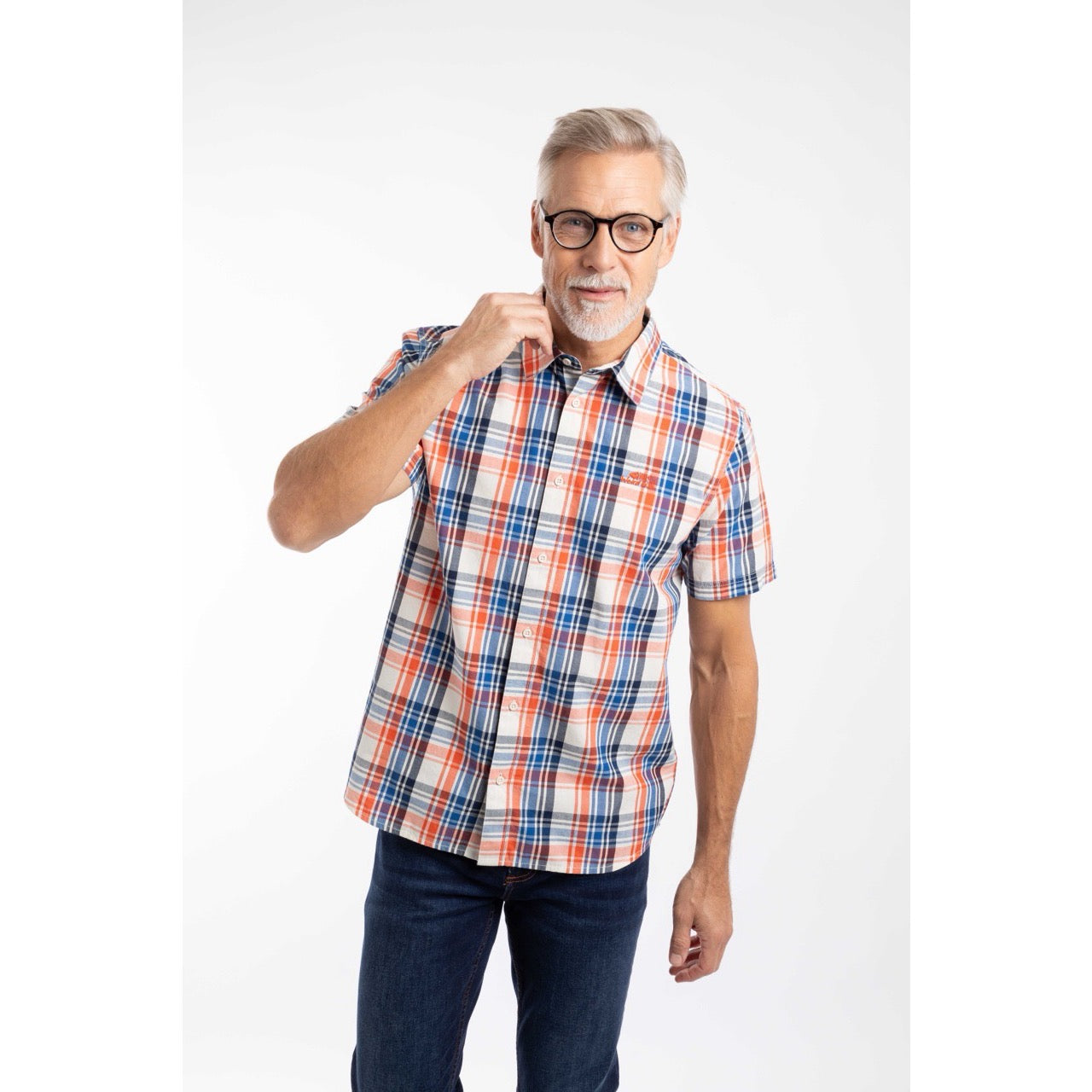 Weirdfish Mens Judd Check Shirt 204030 Cream Orange Blue Check