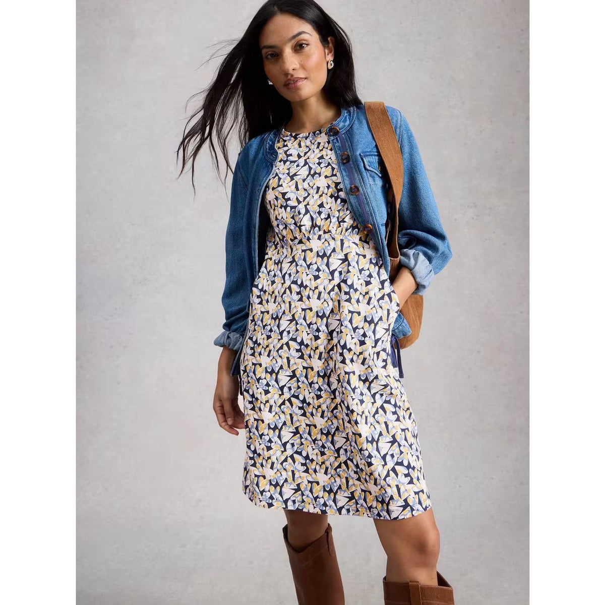 White Stuff Olivia Jersey Dress 445192 Blue Print