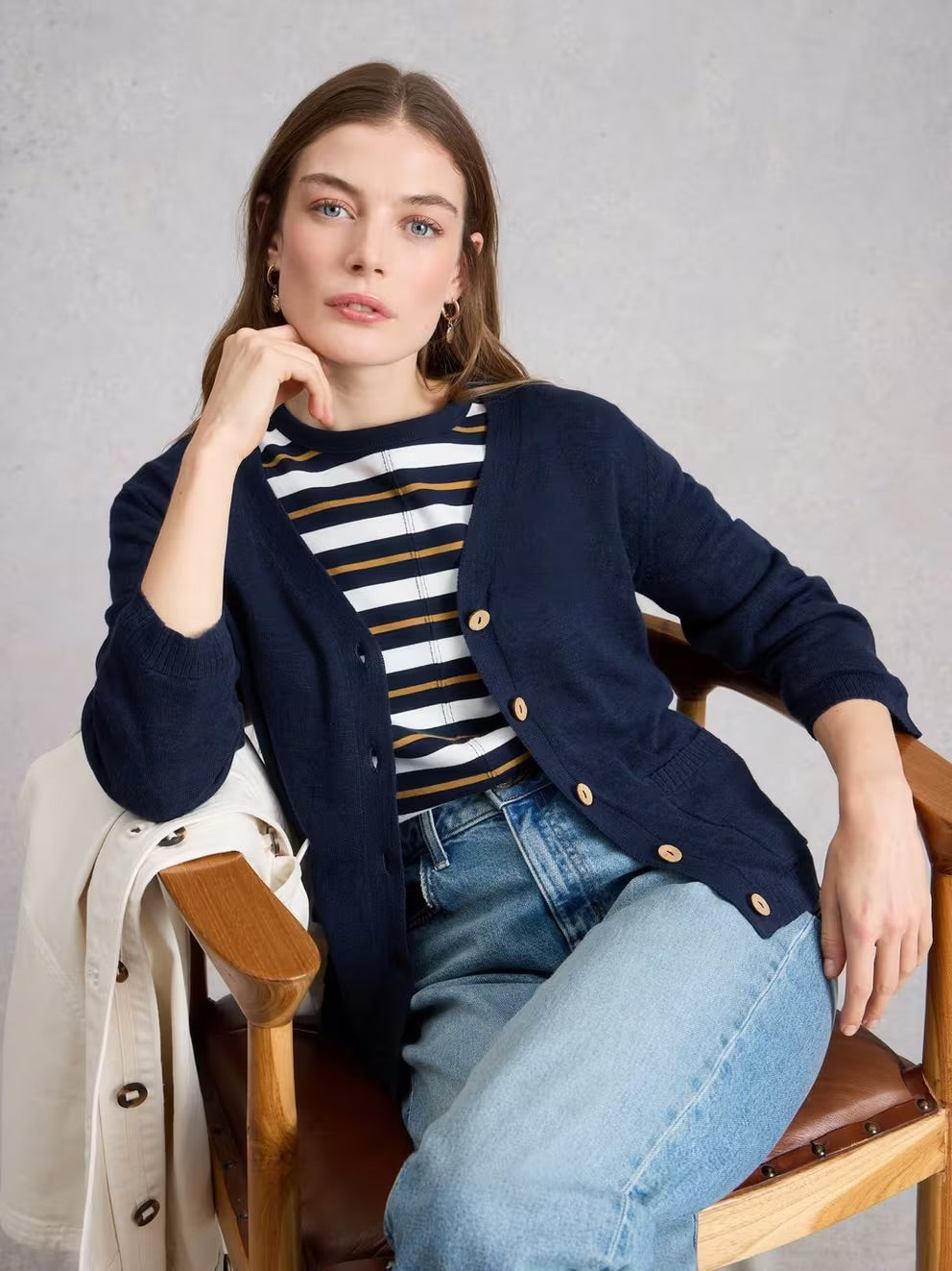 White Stuff Womens Nova Linen Blend Cardigan 445402 Navy