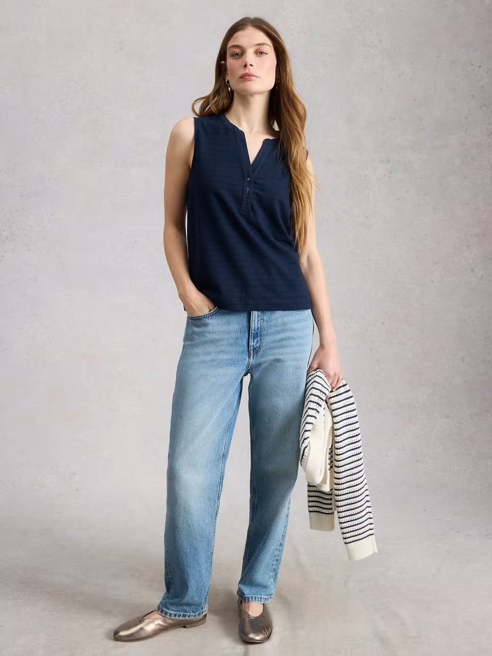 White Stuff Womens Nora Notch Vest 446223 Navy