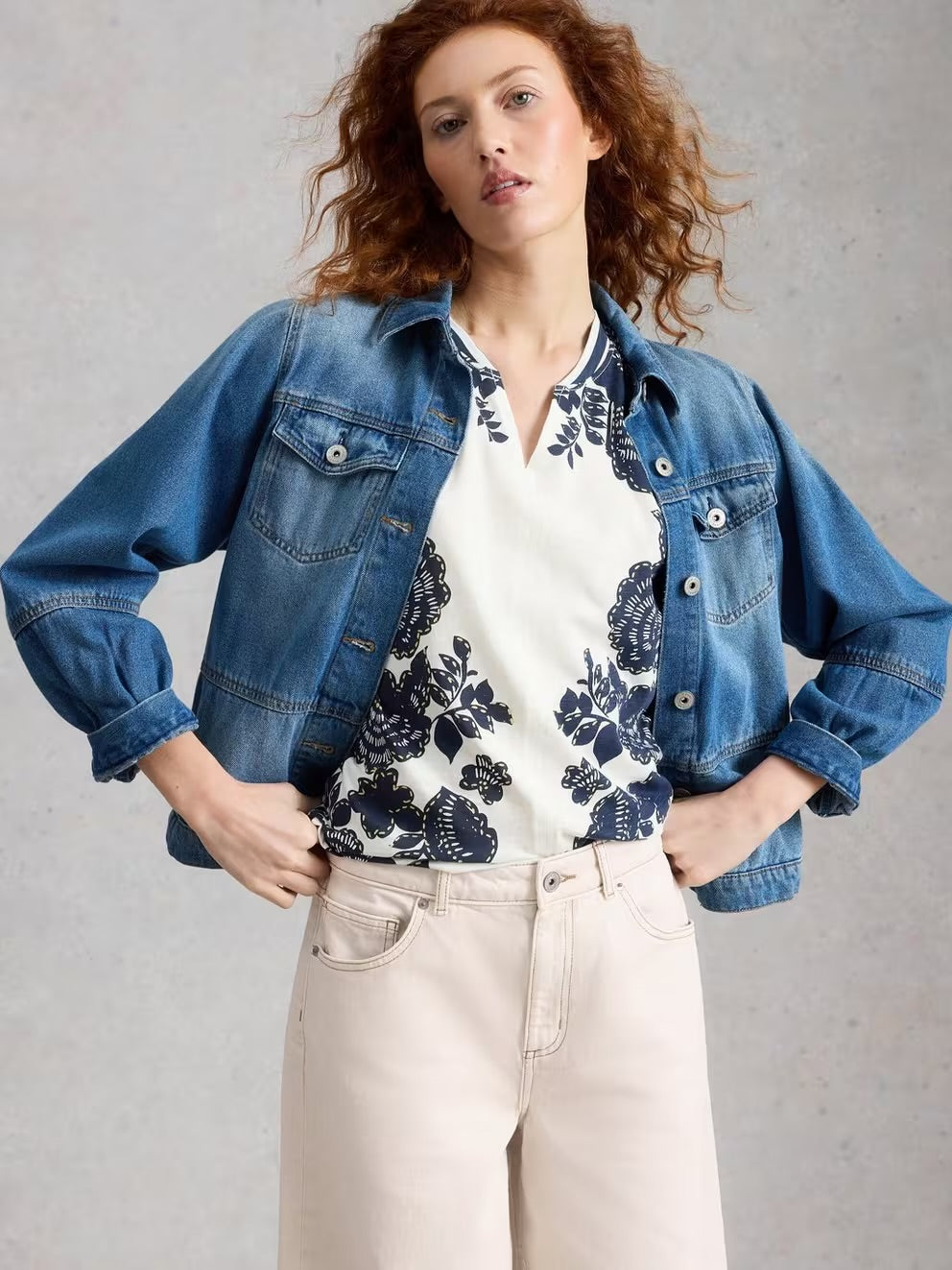 White Stuff Womens Nelly Notch T-Shirt 445849 Navy Print