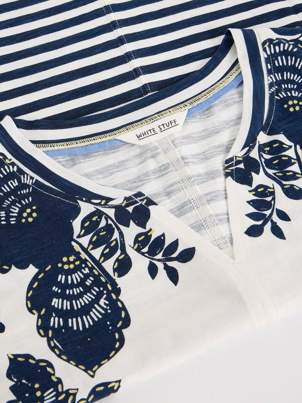 White Stuff Womens Nelly Notch T-Shirt 445849 Navy Print