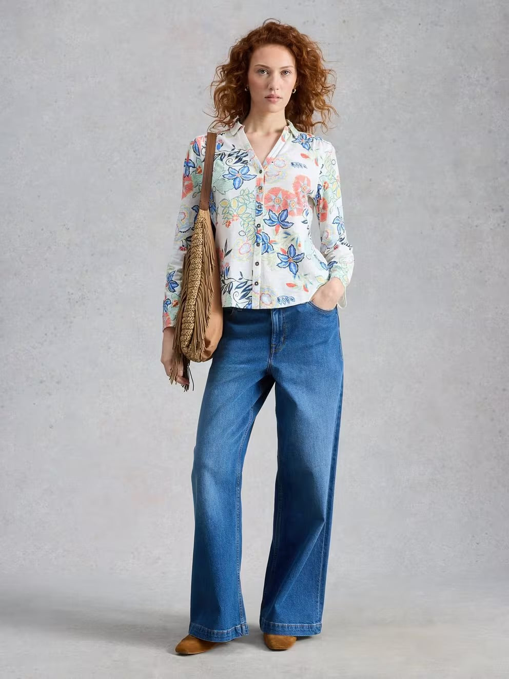 White Stuff Womens Annie Jersey Shirt 445833 Cream Print