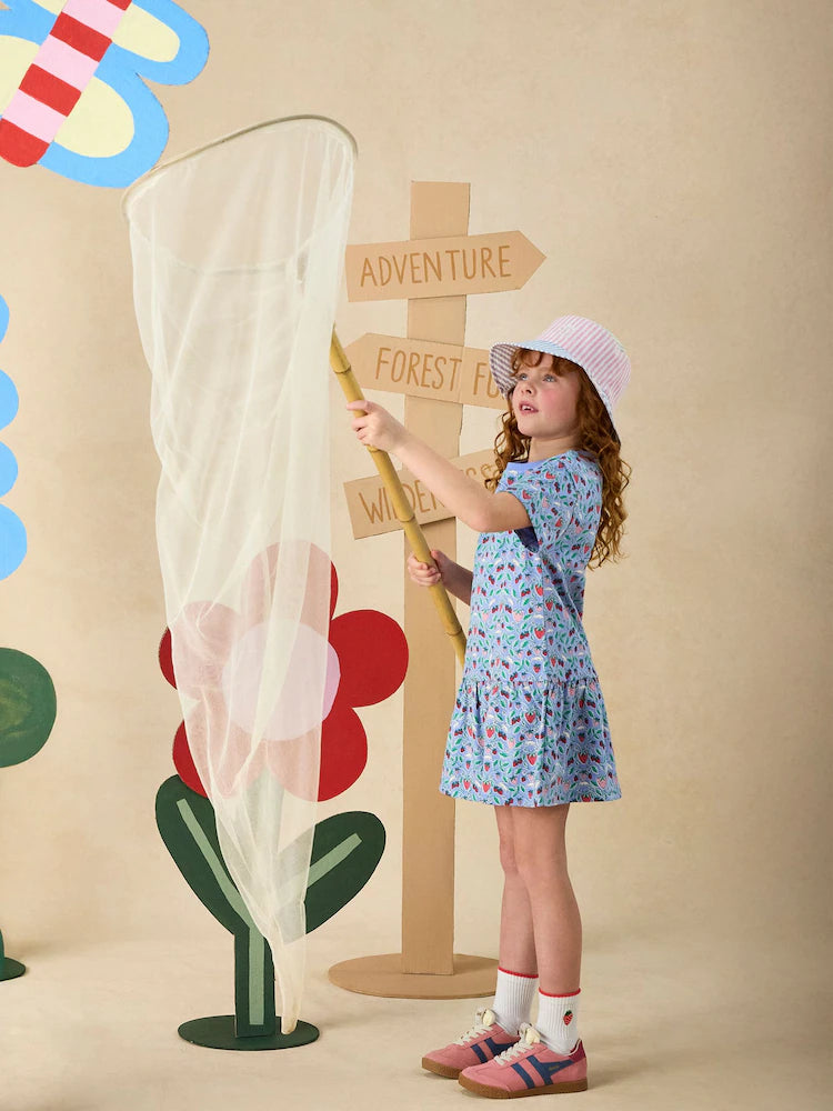 Joules Girls Sienna Dress H27174 Blue Strawberry Clothing 2YRS / Blue,3YRS / Blue,4YRS / Blue,5YRS / Blue,6YRS / Blue,7YRS / Blue,8YRS / Blue