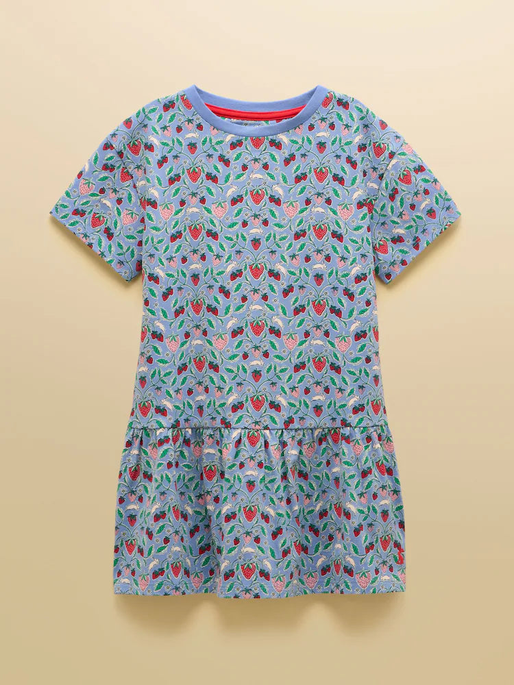 Joules Girls Sienna Dress H27174 Blue Strawberry Clothing 2YRS / Blue,3YRS / Blue,4YRS / Blue,5YRS / Blue,6YRS / Blue,7YRS / Blue,8YRS / Blue