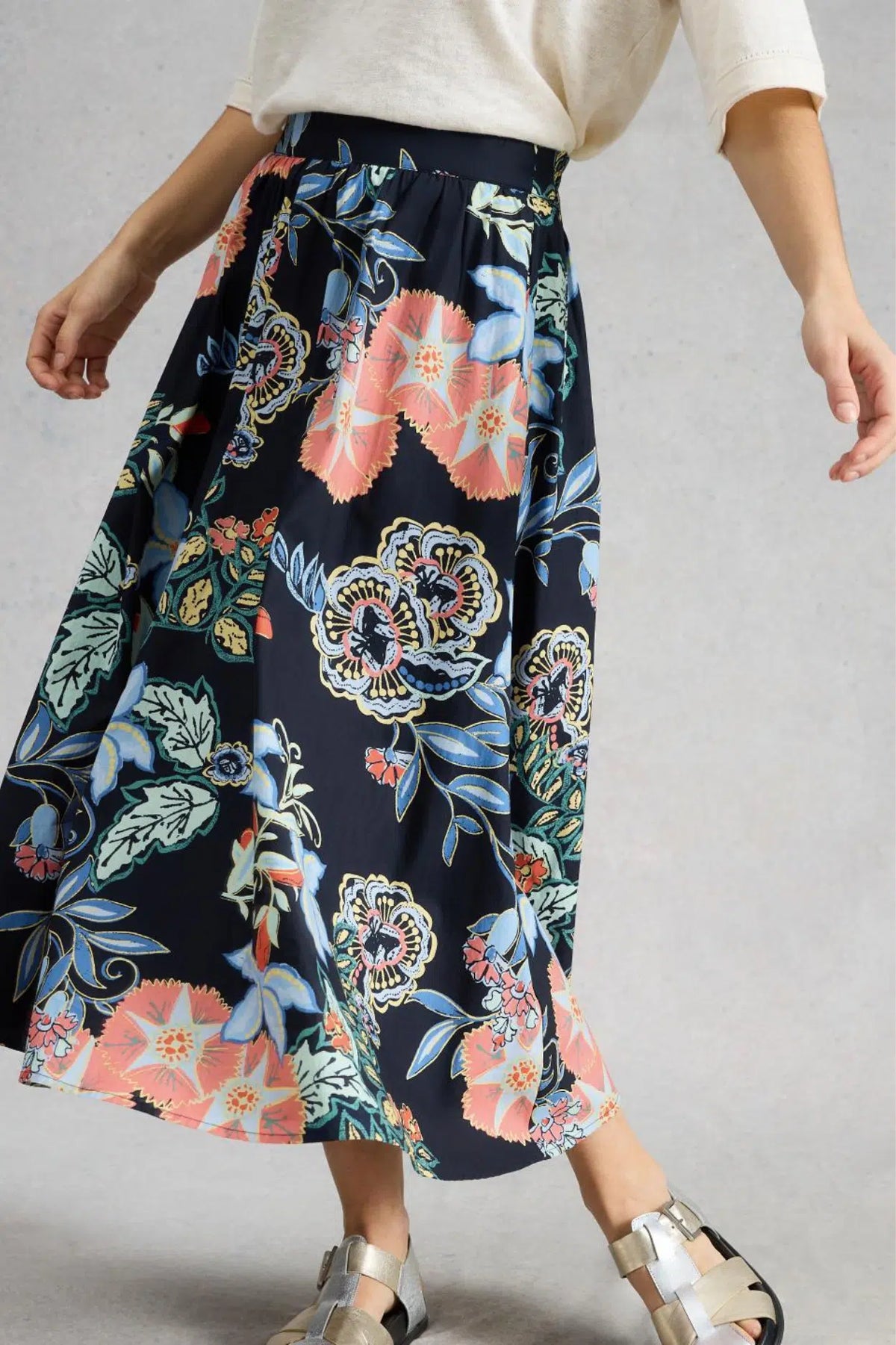 White Stuff Womens Abigail Midi Skirt 446182 Navy Print