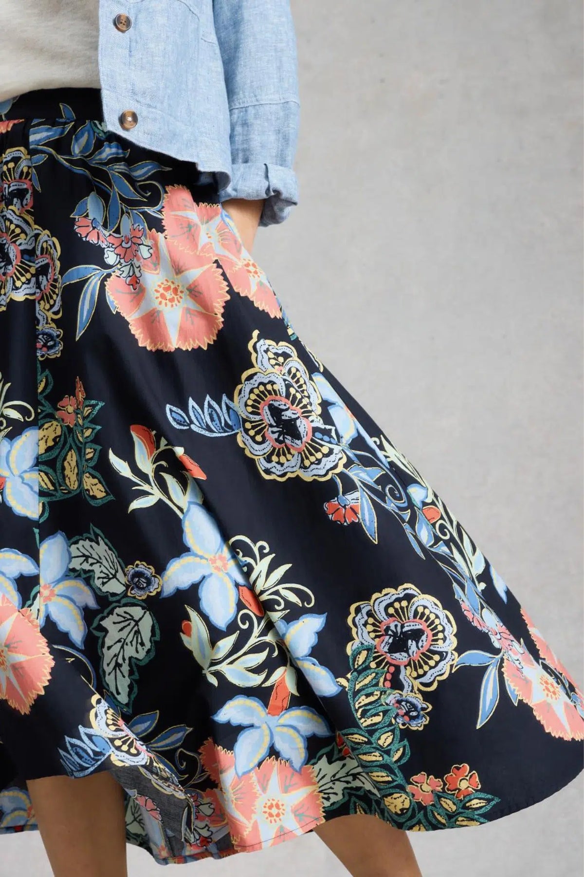 White Stuff Womens Abigail Midi Skirt 446182 Navy Print