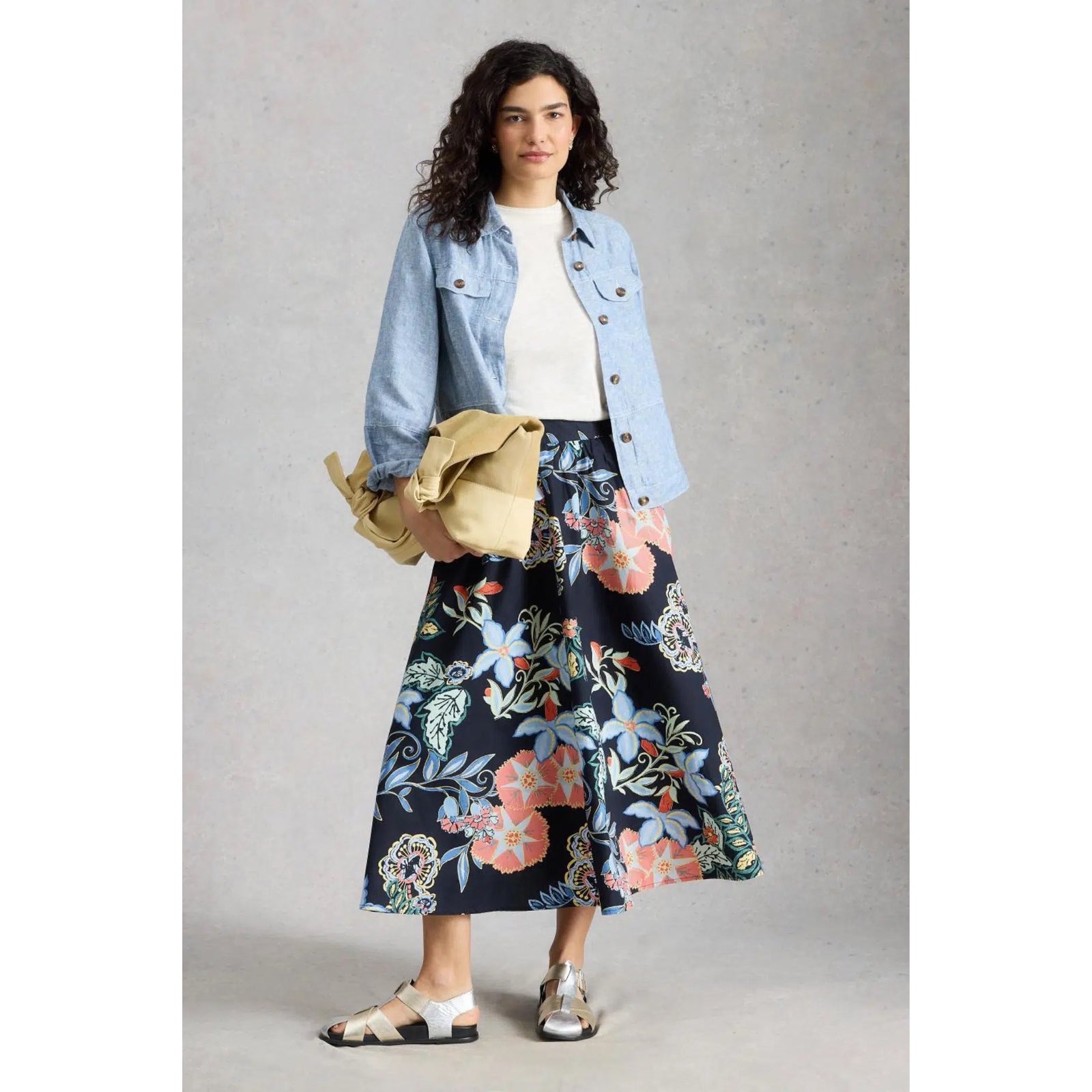 White Stuff Womens Abigail Midi Skirt 446182 Navy Print