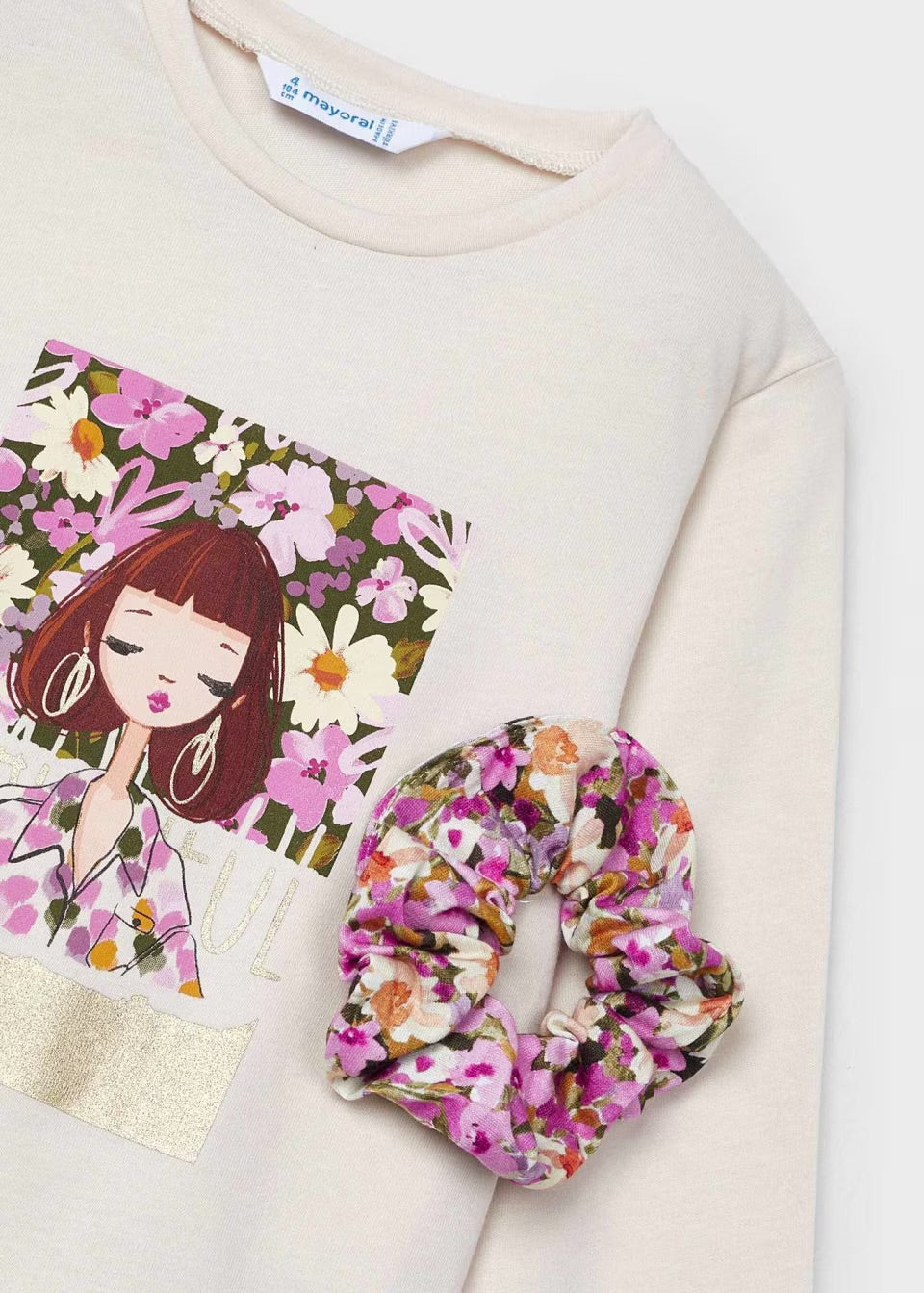 Mayoral Girls T-Shirt And Scrunchie Set 4069 Natural Pink Clothing 4YRS / Natural,5YRS / Natural,6YRS / Natural,7YRS / Natural,8YRS / Natural,9YRS / Natural