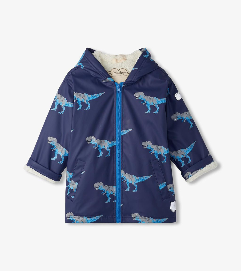 Hatley T-Rex Attack Sherpa Lined Raincoat F24trk818 Clothing 3YRS / Blue,4YRS / Blue,5YRS / Blue,6YRS / Blue,7YRS / Blue,8YRS / Blue