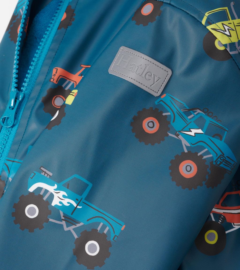 Hatley Monster Trucks Zip Raincoat F24mtk818 Clothing 2YRS / Blue,4YRS / Blue,5YRS / Blue,6YRS / Blue,7YRS / Blue,8YRS / Blue