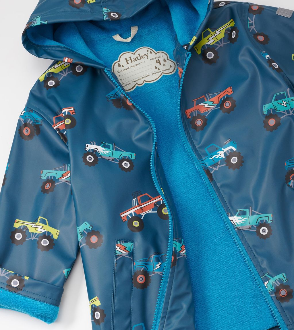 Hatley Monster Trucks Zip Raincoat F24mtk818 Clothing 2YRS / Blue,4YRS / Blue,5YRS / Blue,6YRS / Blue,7YRS / Blue,8YRS / Blue