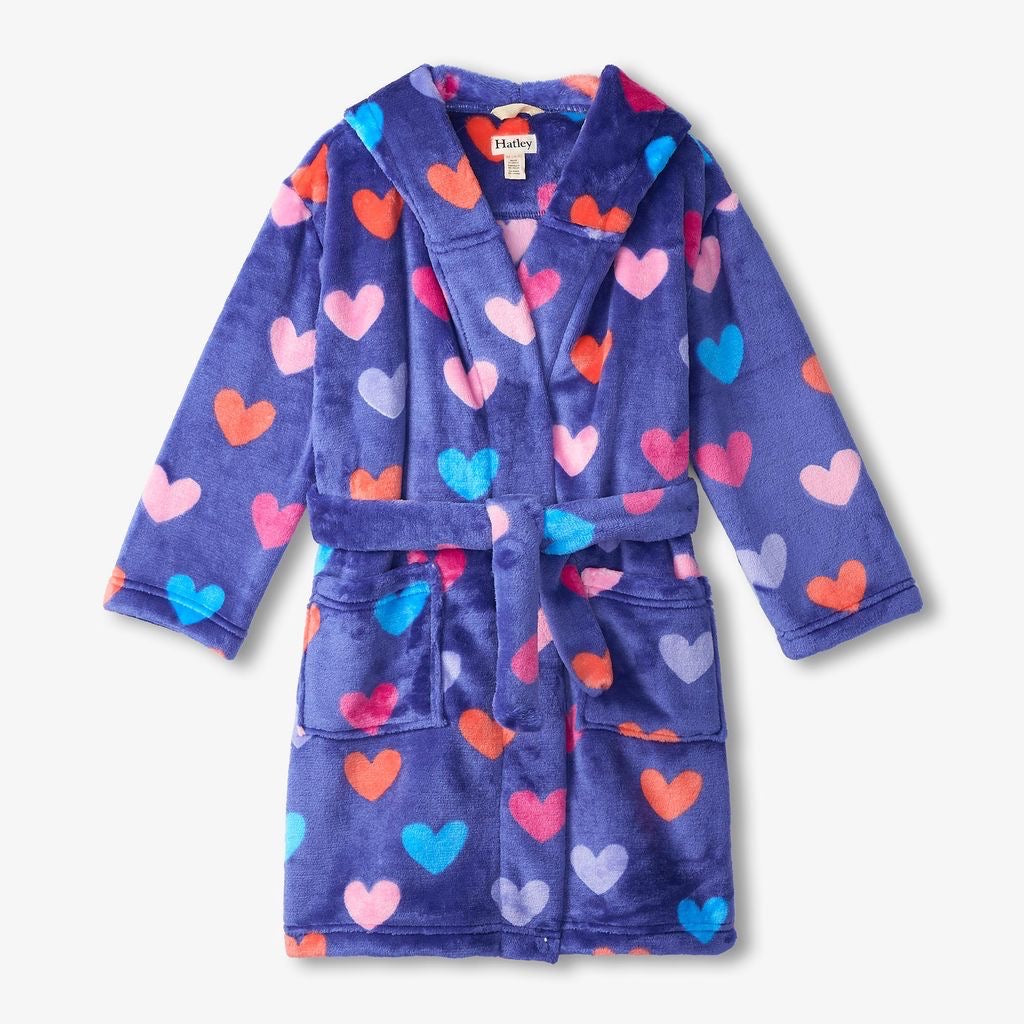 Hatley Blue Hearts Dressing Gown F24fhk225 Clothing 2-3YRS / Blue,4-5YRS / Blue,6-7YRS / Blue,8-9YRS / Blue