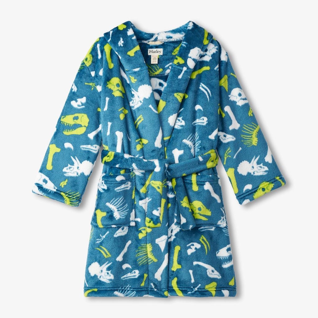 Hatley Dino Fossils Dressing Gown F24dfk225 Clothing 2-3YRS / Blue,4-5YRS / Blue,6-7YRS / Blue,8-9YRS / Blue