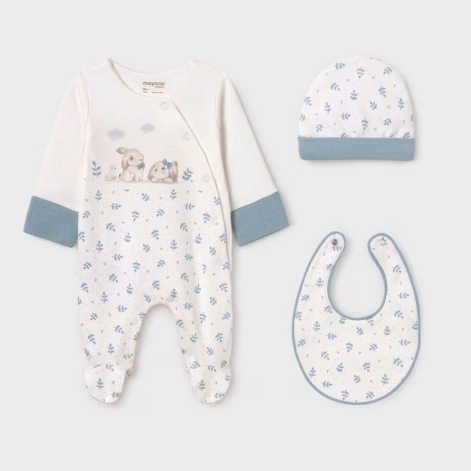 Mayoral Baby  3 Piece Gift Set 9516 Blue Bunny Clothing 0-1M / Ice Blue,1-2M / Ice Blue,2-4M / Ice Blue,4-6M / Ice Blue,6-9M / Ice Blue