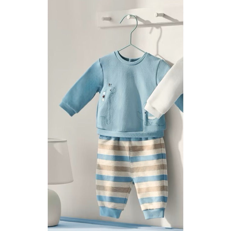 Mayoral Baby Boys Set 2623 Stripe Ele Giraffe Clothing 2-4M / Ice Blue,4-6M / Ice Blue,6-9M / Ice Blue,12M / Ice Blue