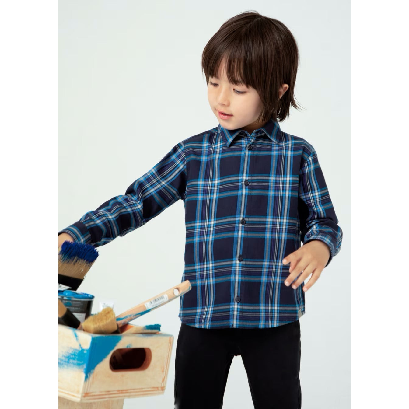 Mayoral Boys Checked Shirt 4115 Blue Clothing 3YRS / Navy,4YRS / Navy,5YRS / Navy,6YRS / Navy,7YRS / Navy,8YRS / Navy,9YRS / Navy