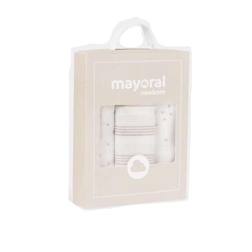 Mayoral 3 Pack Muslin Gift Set 19323 Natural Accessories ONE SIZE / Natural