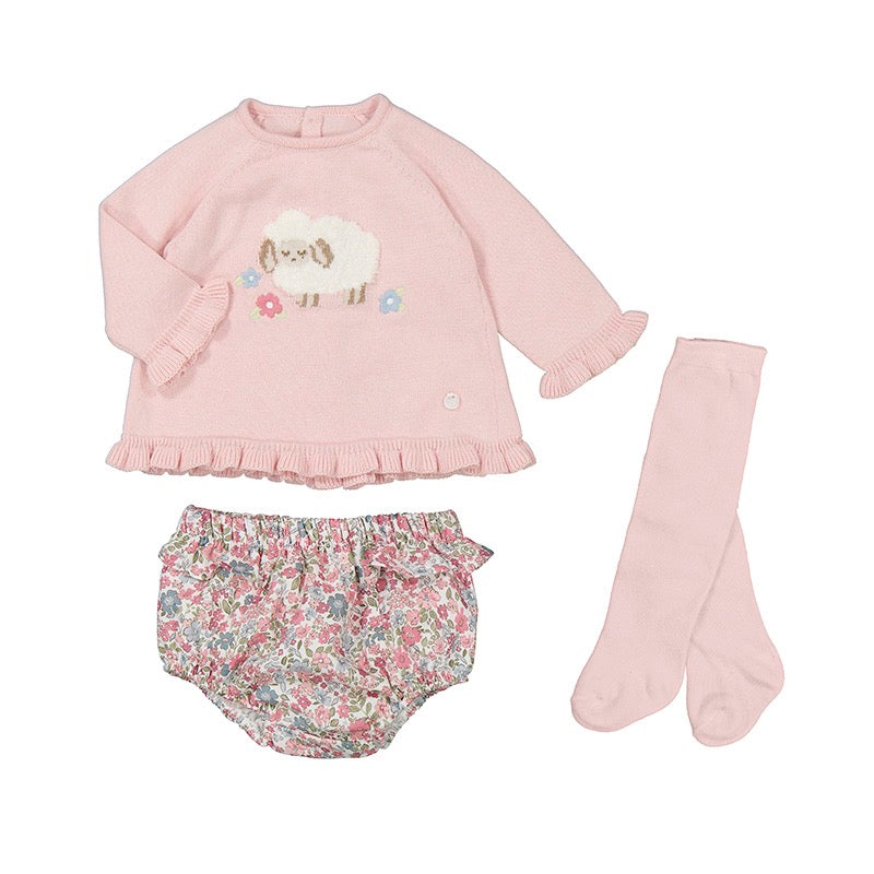 Mayoral Baby Girls Knit Set 2243 Pink Sheep Clothing 2-4M / Pink,4-6M / Pink,6-9M / Pink,12M / Pink